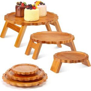 Wooden Foldable Cupcake Tier Stand 3 Tier Cupcake Tower Holder Irregular Edges
